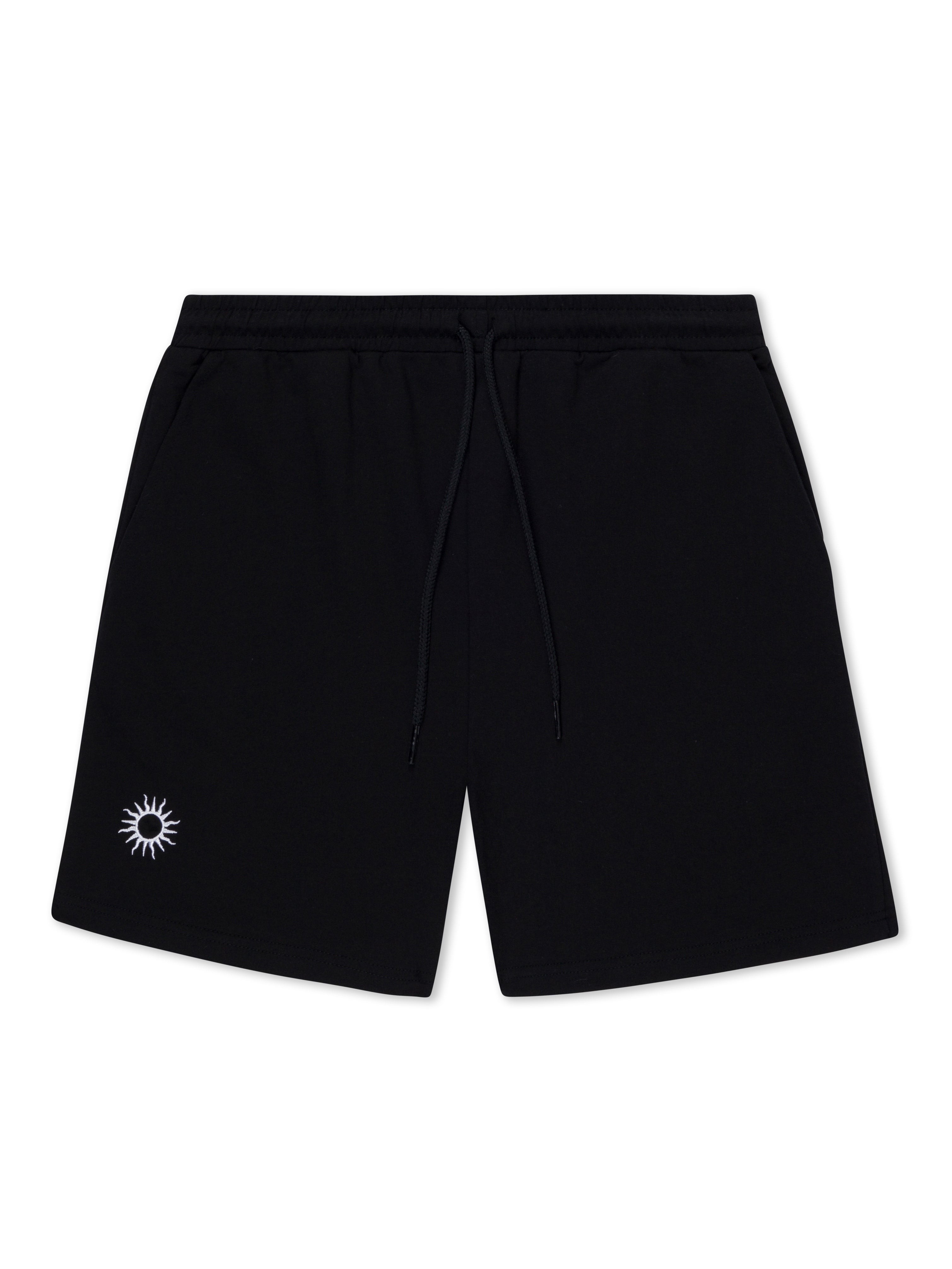 mens black cotton training pants with white sun embroidered on the right leg