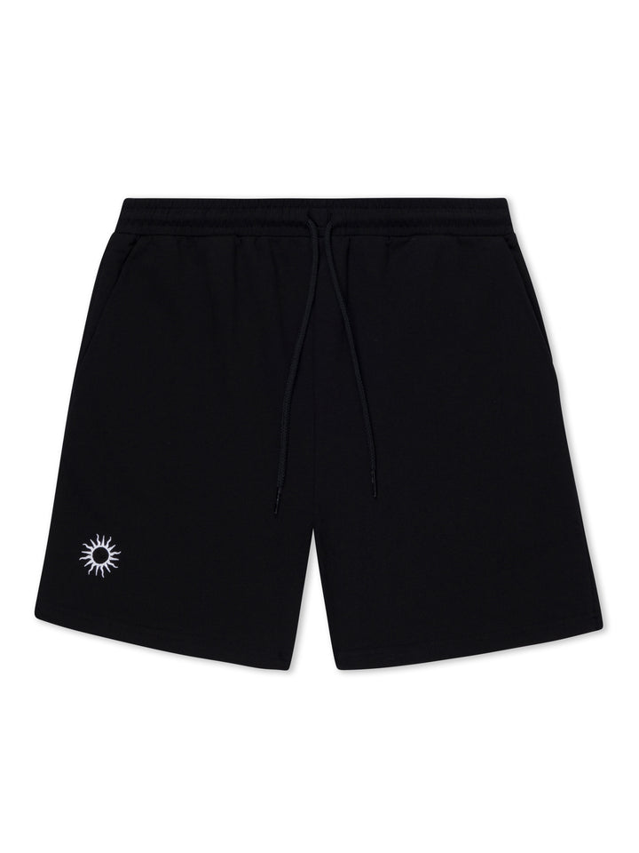 mens black cotton training pants with white sun embroidered on the right leg