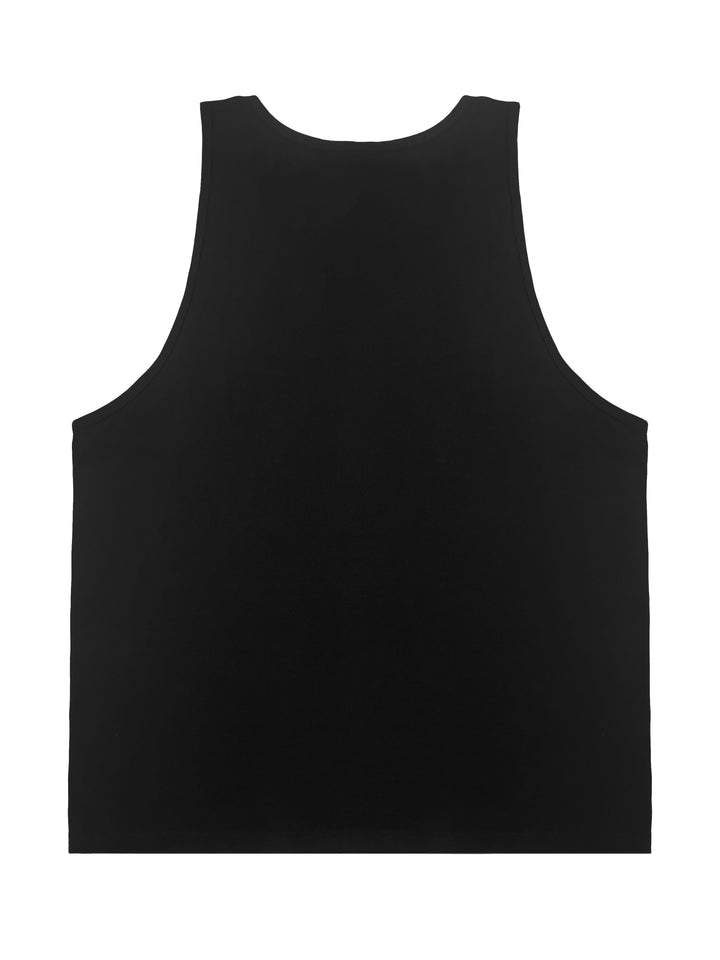 back of black cotton gym tank top for men