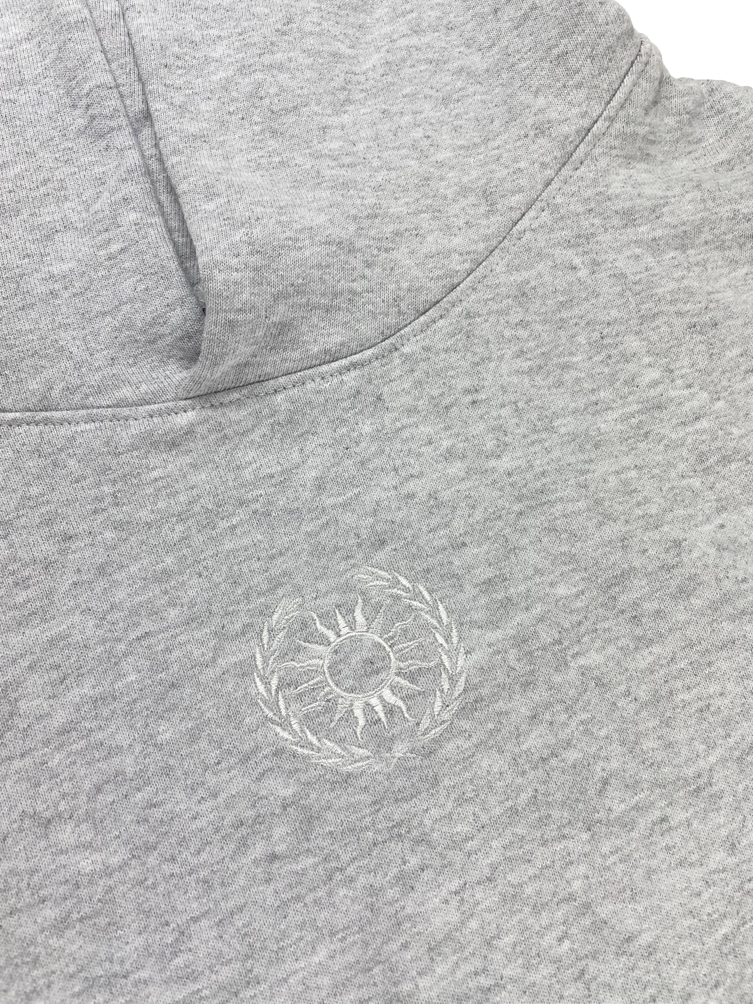 close up of grey cotton gym hoodie by sol apparel