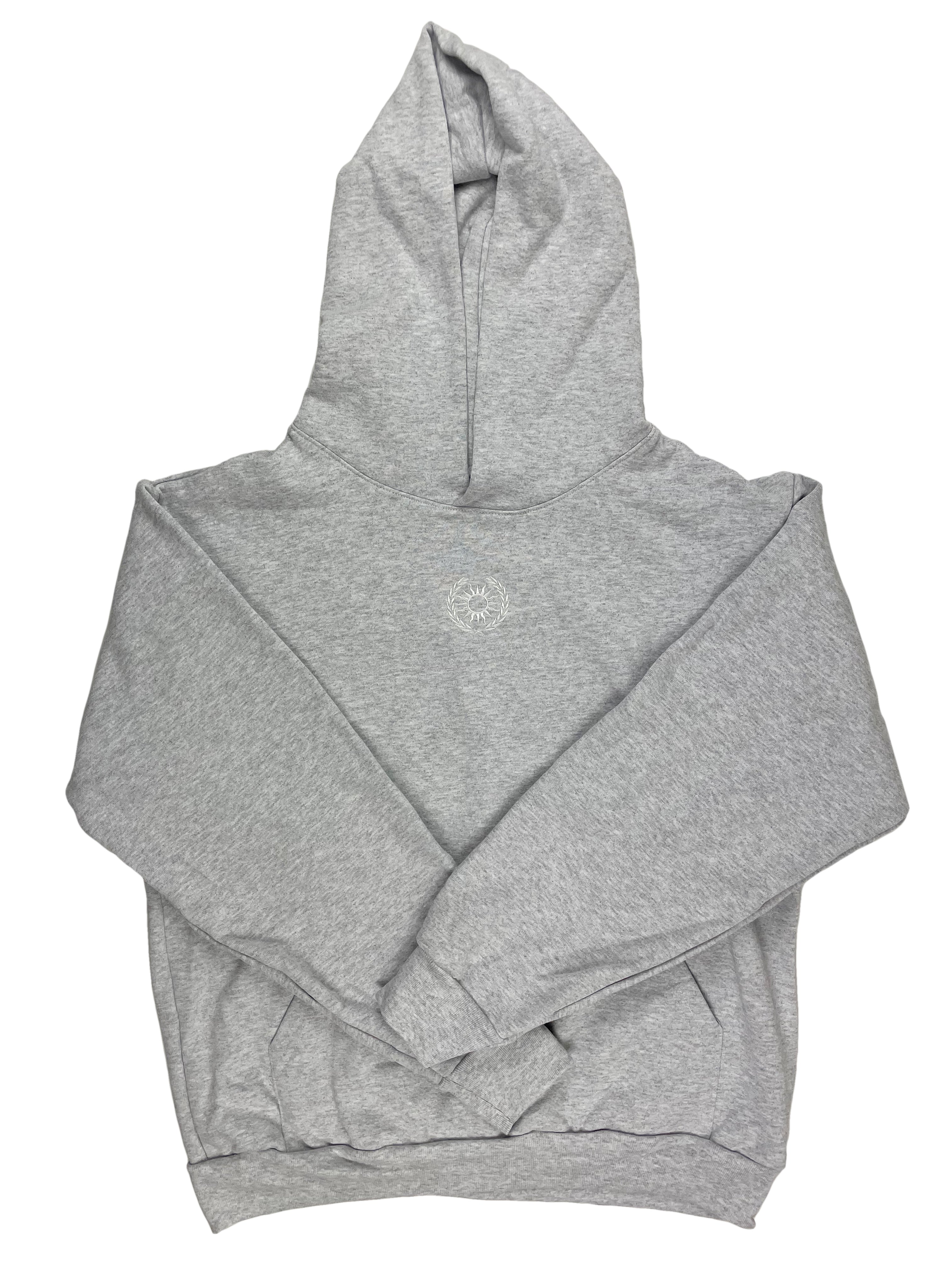 100% cotton hoodie in grey with white embroidered sol apparel logo
