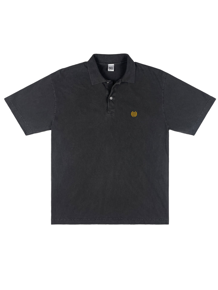 mens black polo shirt with golden embroidered sun