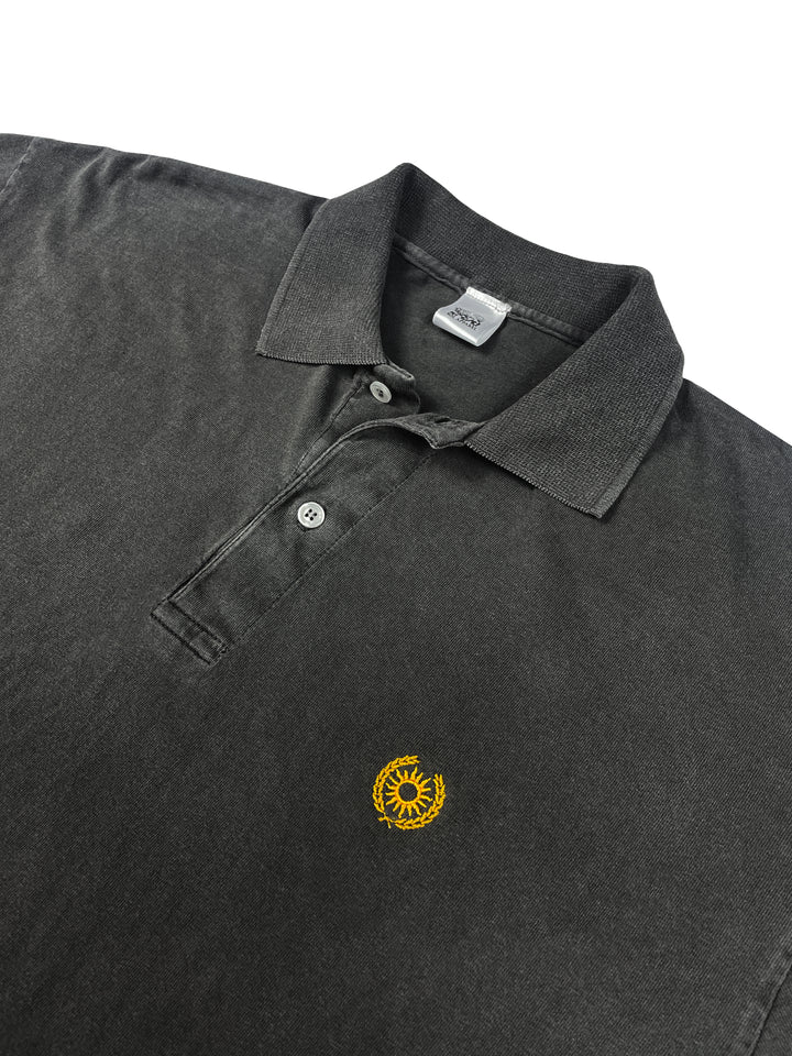 black polo shirt womens with golden embroidered sun