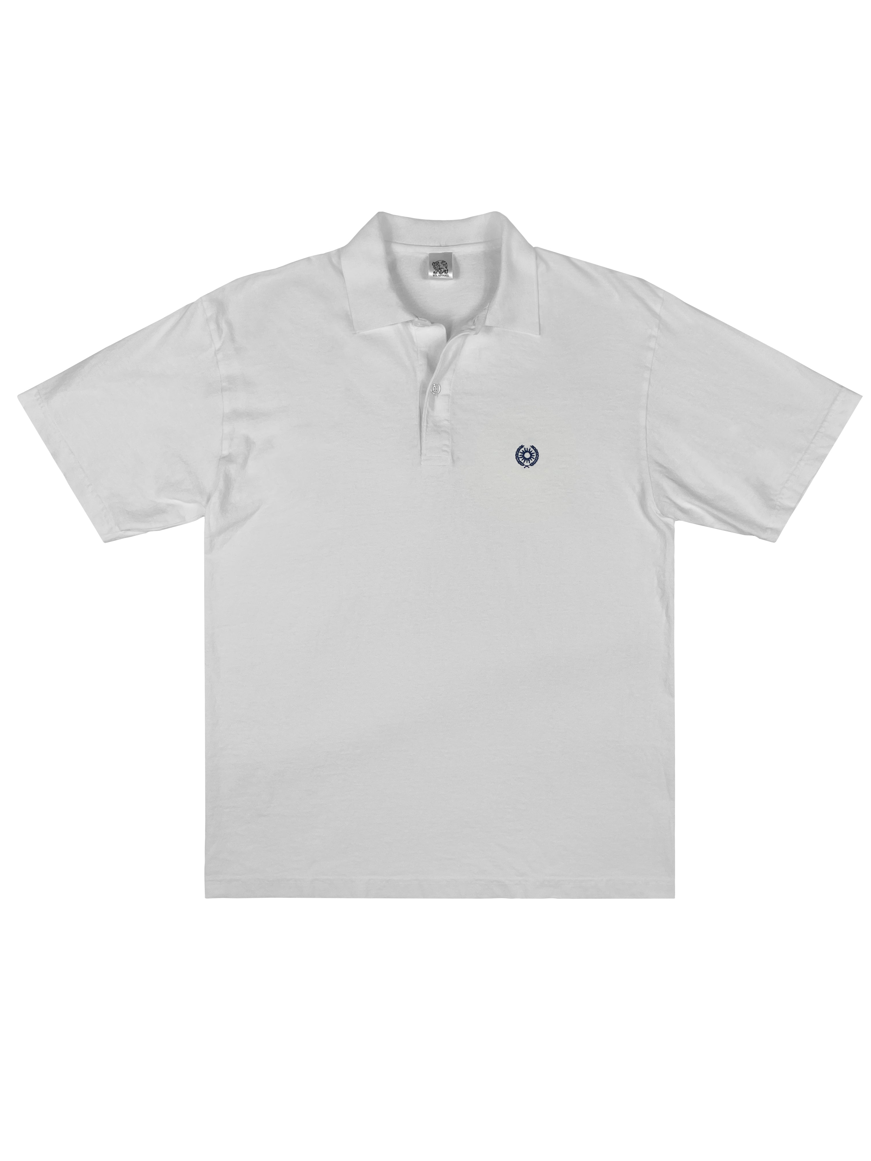 white polo tshirt in cotton with black embroidered sun