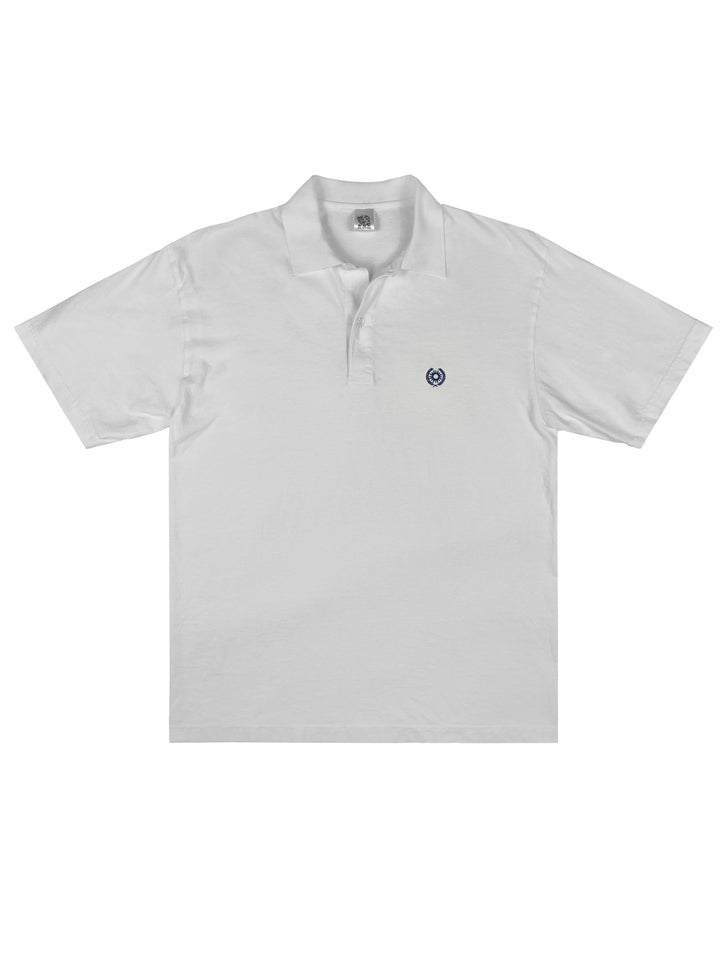 white polo tshirt in cotton with black embroidered sun
